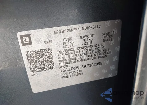 2019 Chevrolet Malibu Lt from USA, damaged, VIN 1G1ZD5ST8KF182099